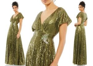 Mac Duggal 10773 Maxi Dress Short Sleeve Sequins Jewels Size 2 - Gala Wedding